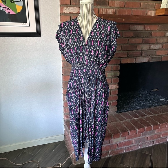 Isabel Marant Etoile Almeya Ikat Print Midi Dress in Faded Night Sz 8 - Picture 3 of 11